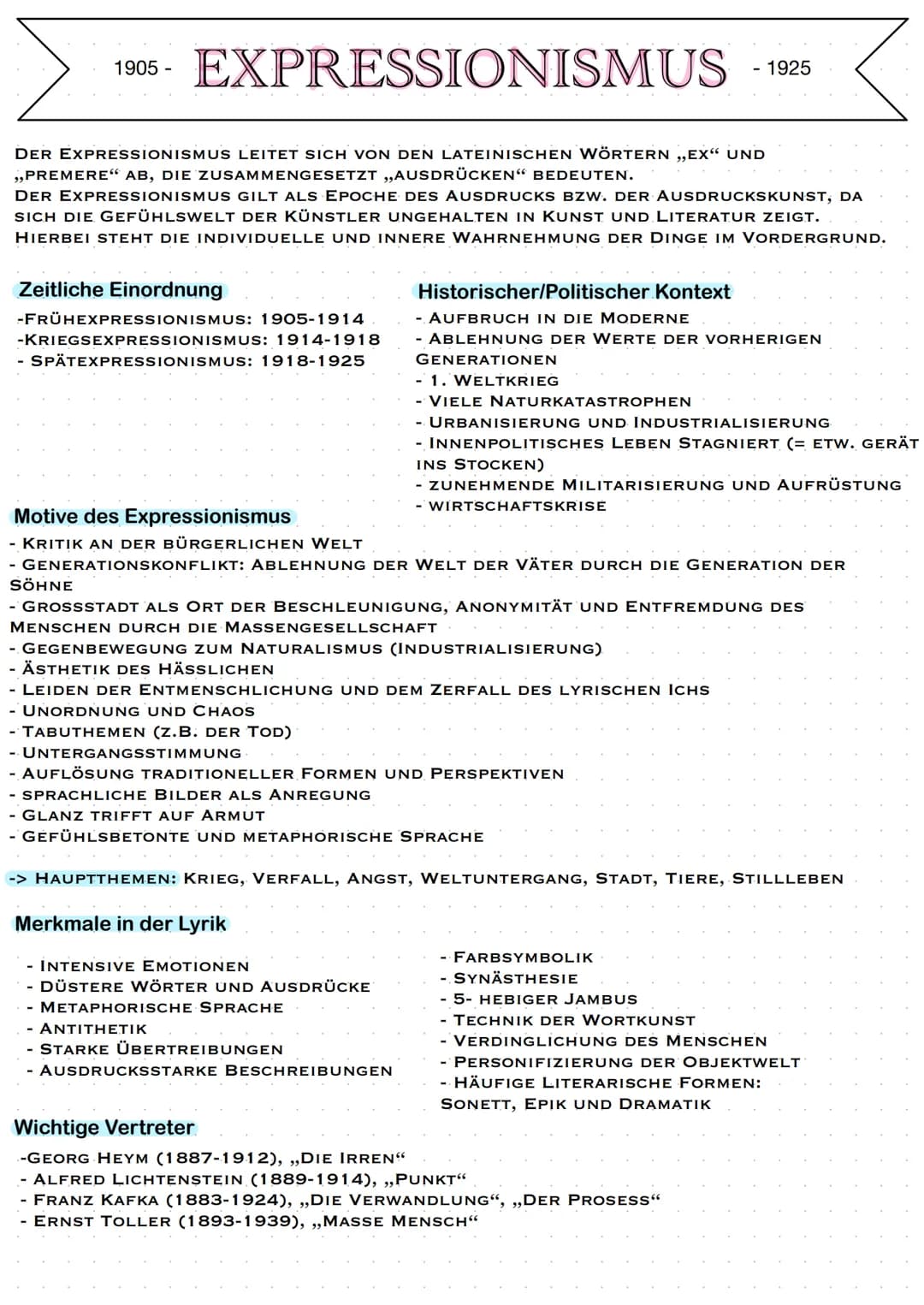 1905- EXPRESSIONISMUS
DER EXPRESSIONISMUS LEITET SICH VON DEN LATEINISCHEN WÖRTERN ,,EX" UND
,,PREMERE" AB, DIE ZUSAMMENGESETZT ,,AUSDRÜCKEN