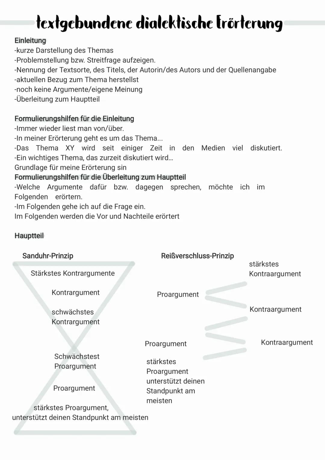 textgebundene dialektische Erörterung
Einleitung
-kurze Darstellung des Themas
-Problemstellung bzw. Streitfrage aufzeigen.
-Nennung der Tex