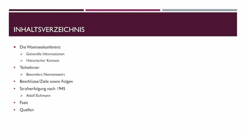===
DIE
WANNSEEKON-
FERENZ
FINE PRÄSENTATION VON JULIEN INHALTSVERZEICHNIS
I
I
I
Die Wannseekonferenz
> Generelle Informationen
➤ Historisch