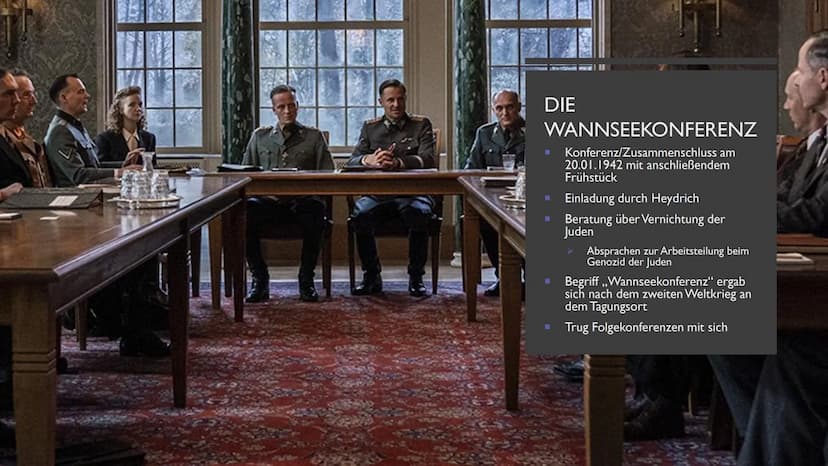 ===
DIE
WANNSEEKON-
FERENZ
FINE PRÄSENTATION VON JULIEN INHALTSVERZEICHNIS
I
I
I
Die Wannseekonferenz
> Generelle Informationen
➤ Historisch