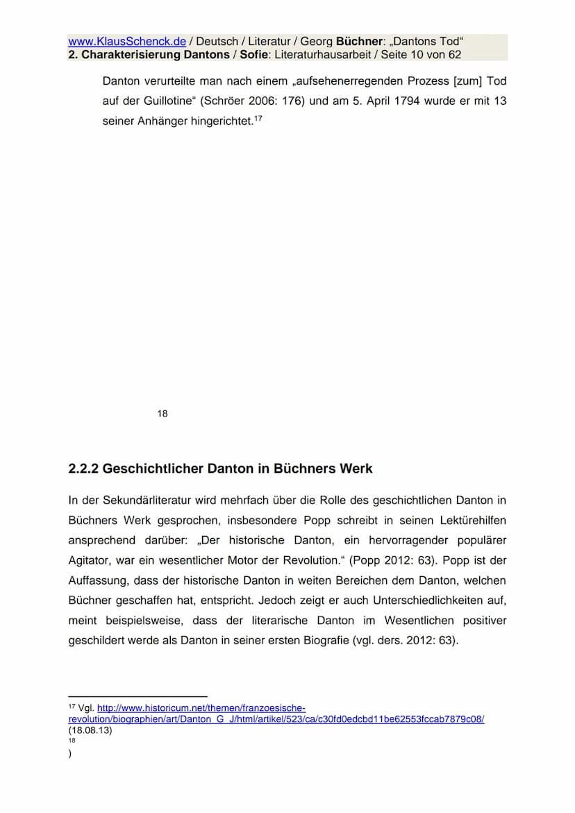 www.KlausSchenck.de / Deutsch / Literatur / Georg Büchner: „Dantons Tod"
2. Charakterisierung Dantons / Sofie: Literaturhausarbeit / Seite 1