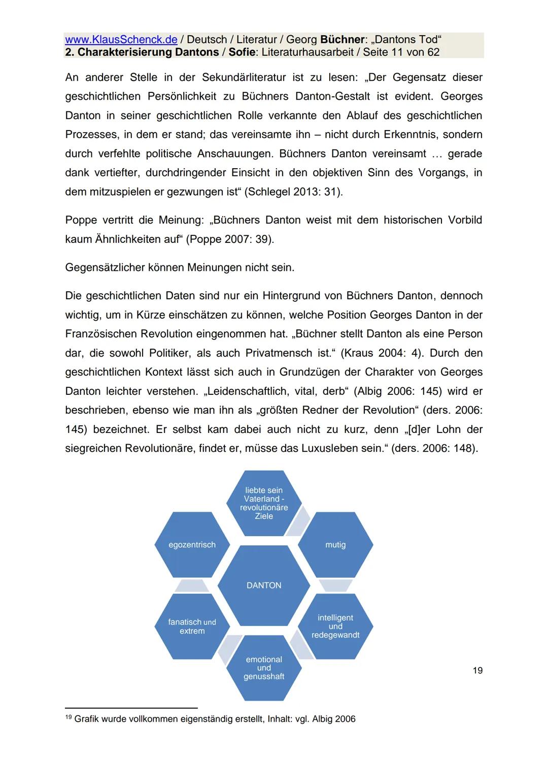 www.KlausSchenck.de / Deutsch / Literatur / Georg Büchner: „Dantons Tod"
2. Charakterisierung Dantons / Sofie: Literaturhausarbeit / Seite 1