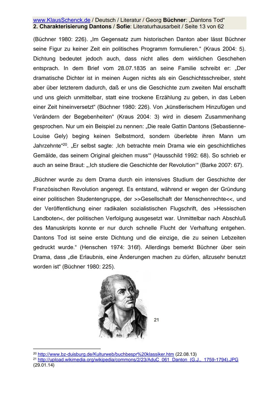 www.KlausSchenck.de / Deutsch / Literatur / Georg Büchner: „Dantons Tod"
2. Charakterisierung Dantons / Sofie: Literaturhausarbeit / Seite 1