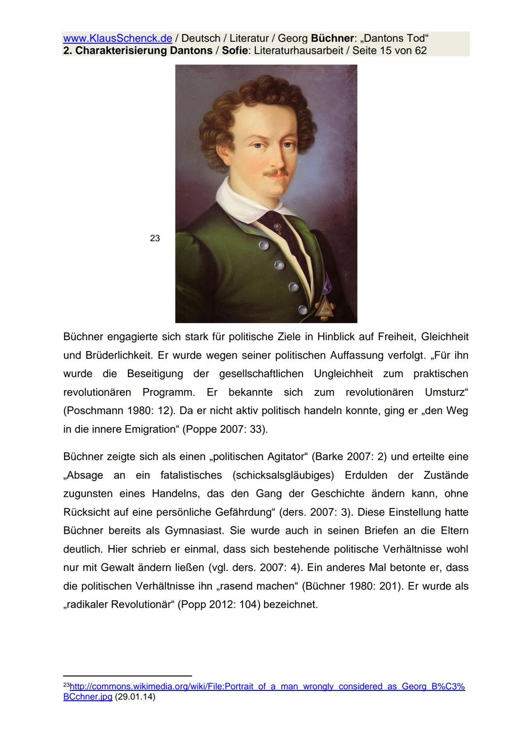 www.KlausSchenck.de / Deutsch / Literatur / Georg Büchner: „Dantons Tod"
2. Charakterisierung Dantons / Sofie: Literaturhausarbeit / Seite 1