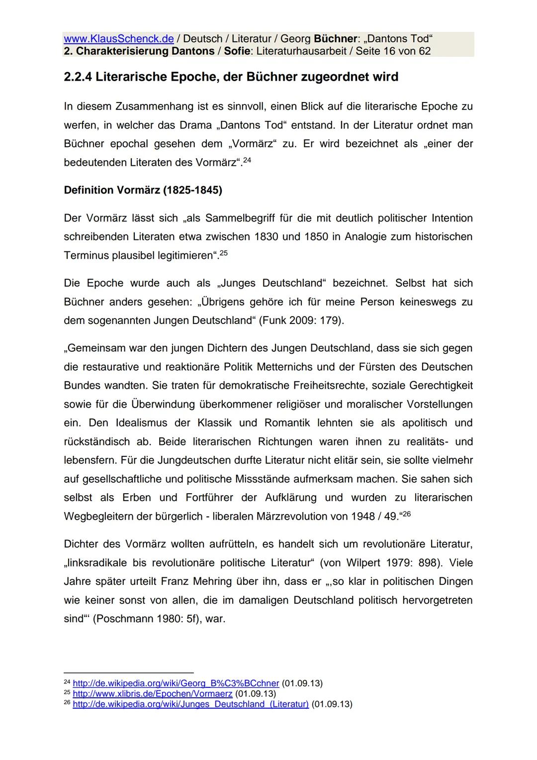 www.KlausSchenck.de / Deutsch / Literatur / Georg Büchner: „Dantons Tod"
2. Charakterisierung Dantons / Sofie: Literaturhausarbeit / Seite 1