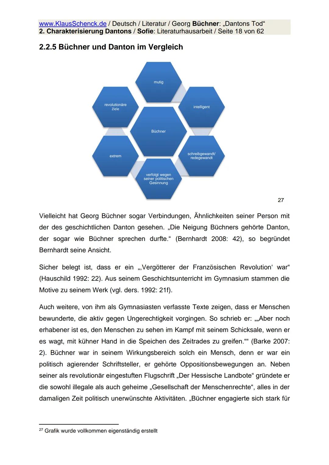 www.KlausSchenck.de / Deutsch / Literatur / Georg Büchner: „Dantons Tod"
2. Charakterisierung Dantons / Sofie: Literaturhausarbeit / Seite 1