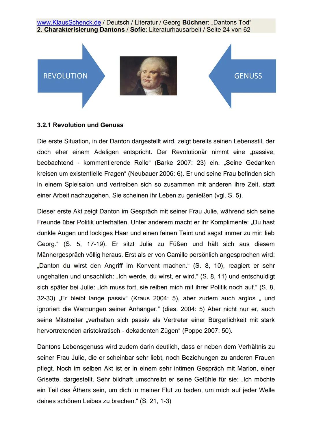 www.KlausSchenck.de / Deutsch / Literatur / Georg Büchner: „Dantons Tod"
2. Charakterisierung Dantons / Sofie: Literaturhausarbeit / Seite 1