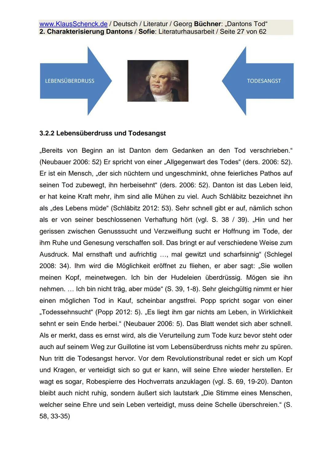 www.KlausSchenck.de / Deutsch / Literatur / Georg Büchner: „Dantons Tod"
2. Charakterisierung Dantons / Sofie: Literaturhausarbeit / Seite 1