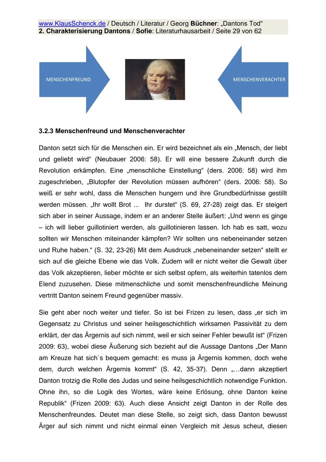 www.KlausSchenck.de / Deutsch / Literatur / Georg Büchner: „Dantons Tod"
2. Charakterisierung Dantons / Sofie: Literaturhausarbeit / Seite 1