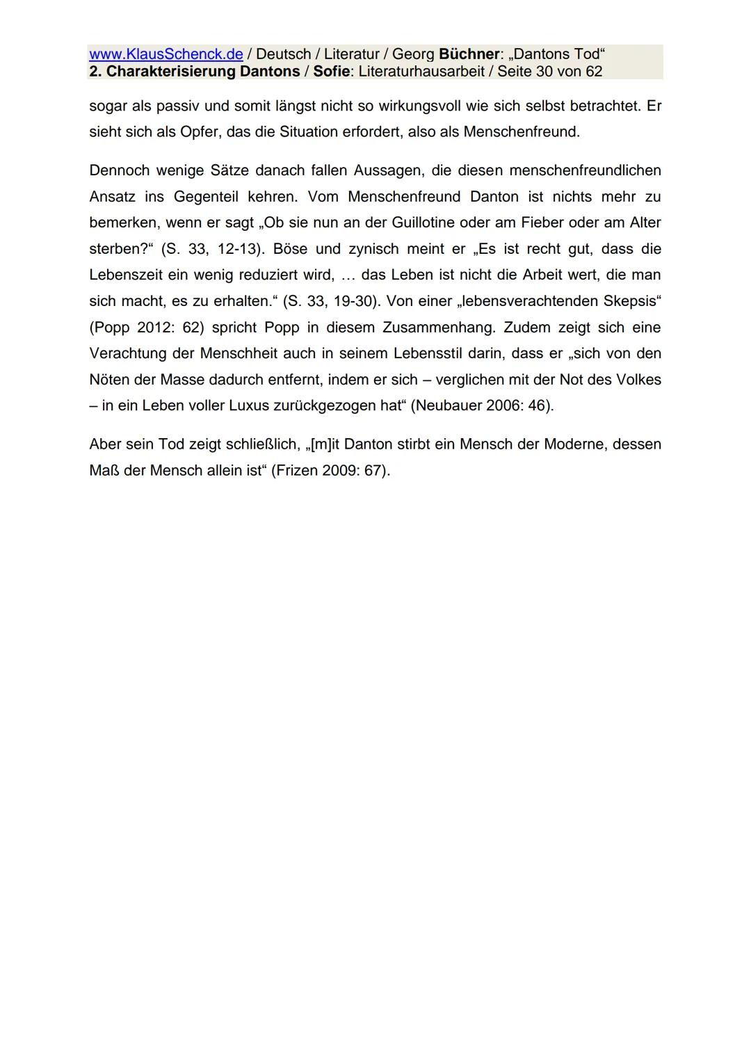 www.KlausSchenck.de / Deutsch / Literatur / Georg Büchner: „Dantons Tod"
2. Charakterisierung Dantons / Sofie: Literaturhausarbeit / Seite 1