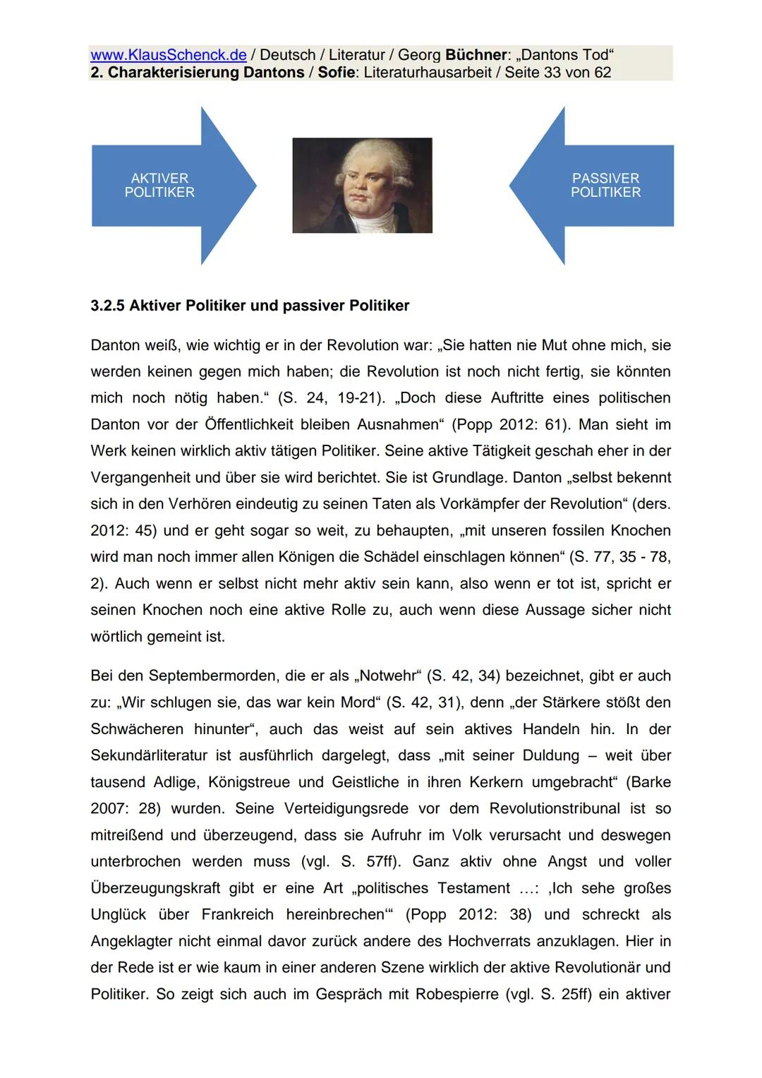 www.KlausSchenck.de / Deutsch / Literatur / Georg Büchner: „Dantons Tod"
2. Charakterisierung Dantons / Sofie: Literaturhausarbeit / Seite 1