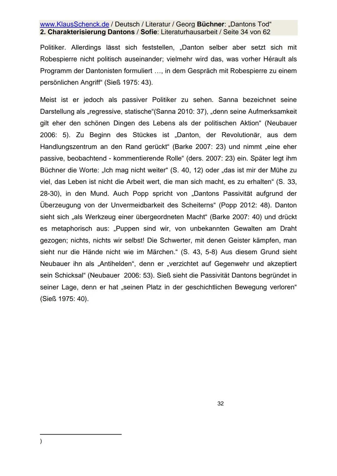 www.KlausSchenck.de / Deutsch / Literatur / Georg Büchner: „Dantons Tod"
2. Charakterisierung Dantons / Sofie: Literaturhausarbeit / Seite 1