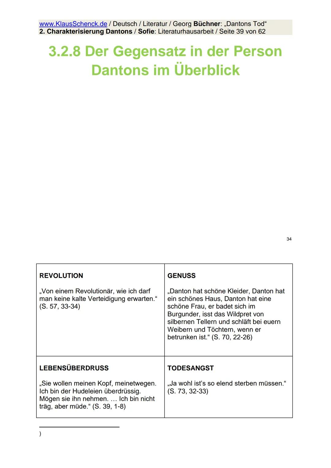 www.KlausSchenck.de / Deutsch / Literatur / Georg Büchner: „Dantons Tod"
2. Charakterisierung Dantons / Sofie: Literaturhausarbeit / Seite 1