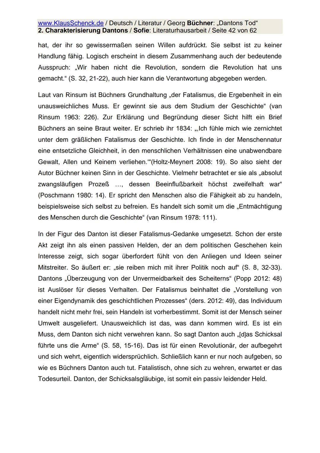 www.KlausSchenck.de / Deutsch / Literatur / Georg Büchner: „Dantons Tod"
2. Charakterisierung Dantons / Sofie: Literaturhausarbeit / Seite 1