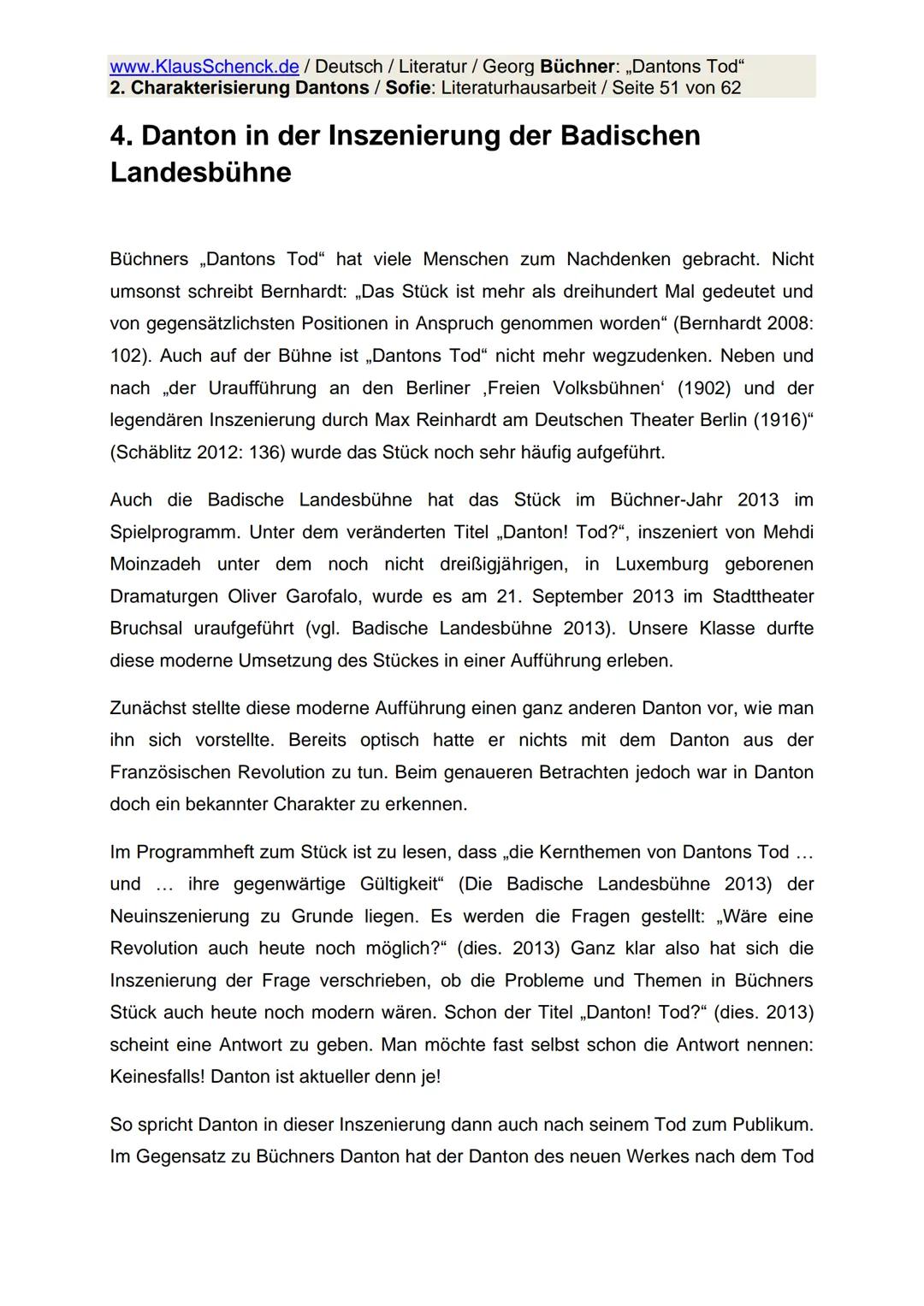 www.KlausSchenck.de / Deutsch / Literatur / Georg Büchner: „Dantons Tod"
2. Charakterisierung Dantons / Sofie: Literaturhausarbeit / Seite 1