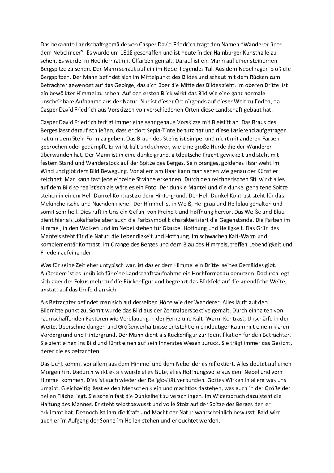 Der Wanderer über dem Nebelmeer - Interpretation, Analyse und Beschreibung