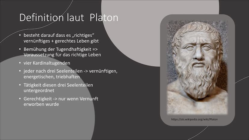 Tugendethik
Eine Präsentation von Jamee R. Gliederung
• 1. Was ist Tugend?
2. Aristoteles
●
●
2.1. Steckbrief
2.2. Philosophie
2.3. Auffassu