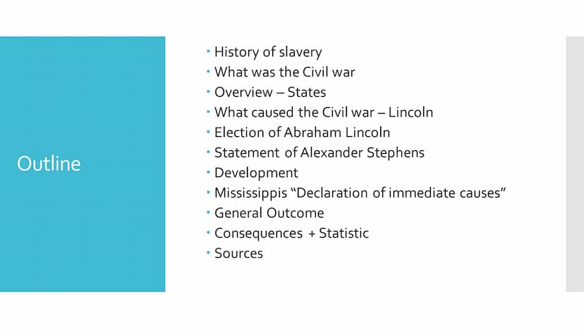 Civil war and
abolition of slavery
https://i.pinimg.com/400x/01/97/f5/0197f593cdd68d2ca733
b314f49da0d5.jpg Outline
●
History of slavery
Wha
