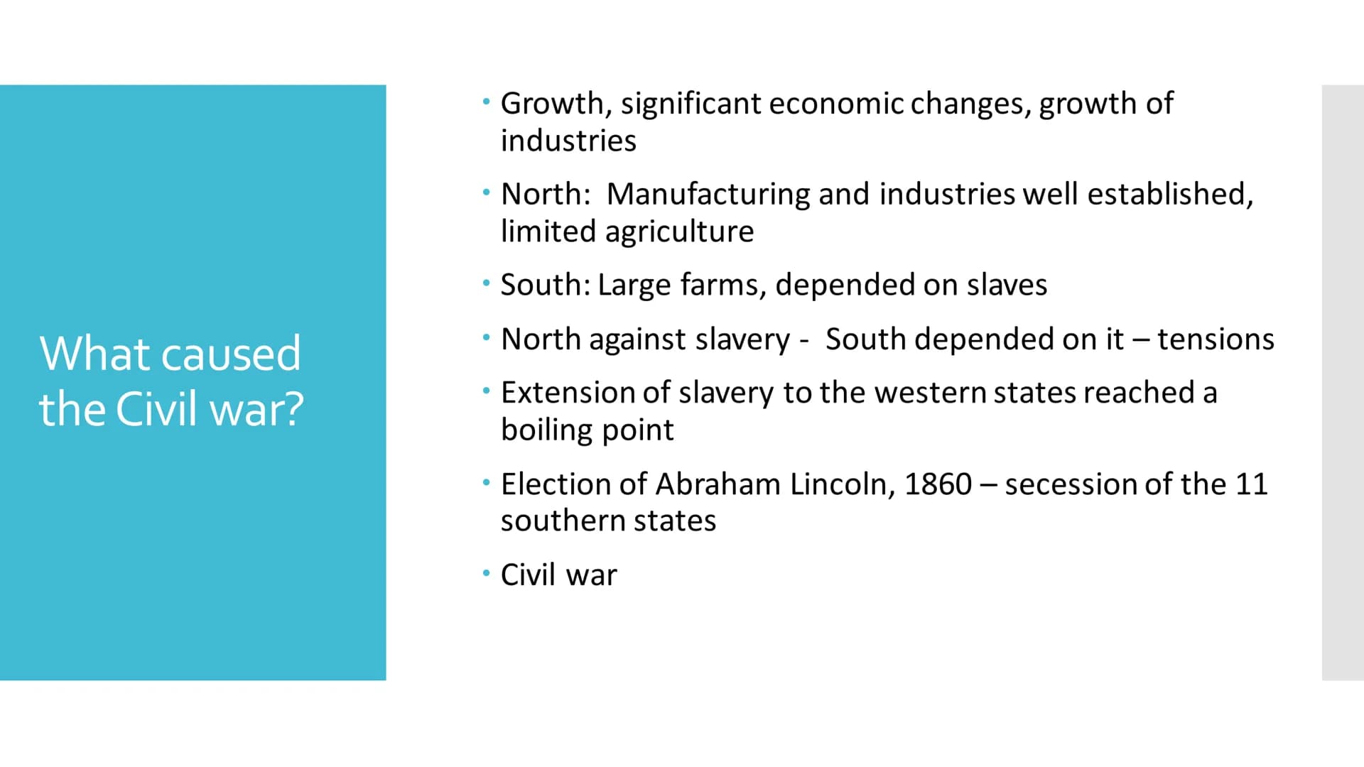 Civil war and
abolition of slavery
https://i.pinimg.com/400x/01/97/f5/0197f593cdd68d2ca733
b314f49da0d5.jpg Outline
●
History of slavery
Wha