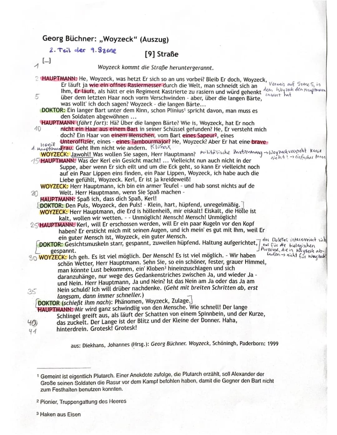 Szenenanalyse von Woyzeck: Szene 9 und 10 – Tipps und Texte