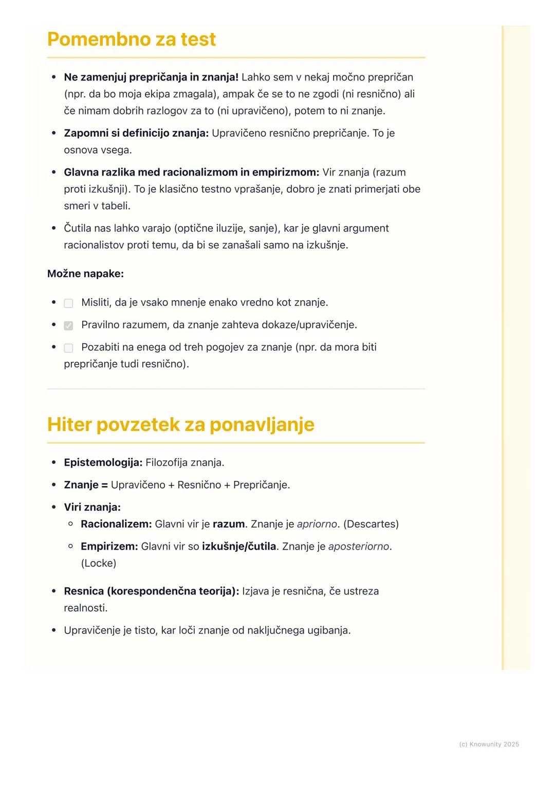 # Epistemologija: Vprašanje o
spoznanju in resnici

Kaj je epistemologija?

To je veja filozofije, ki se ukvarja z znanjem. V bistvu postavl