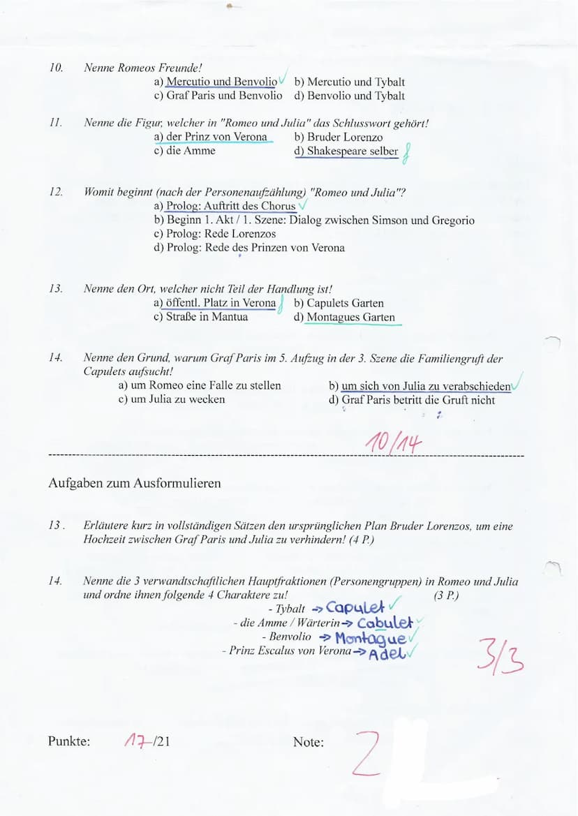 Name
Unterstreich jeweils die richtige Antwort (nur eine Möglichkeit je Frage) mit Lineal
und Füller/Kugelschreiber! Antworten, welche mit B