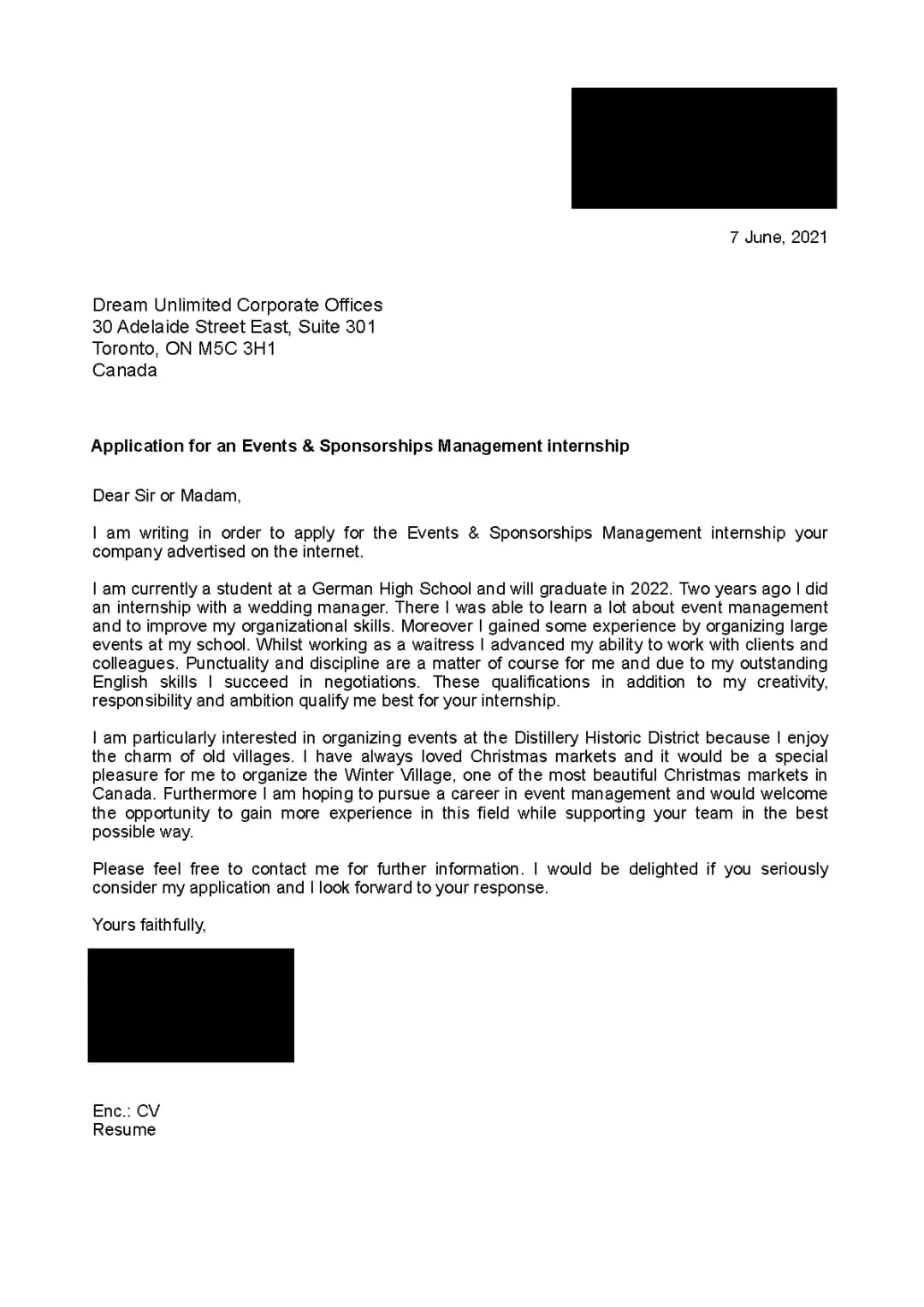 application (CV/Cover Letter)