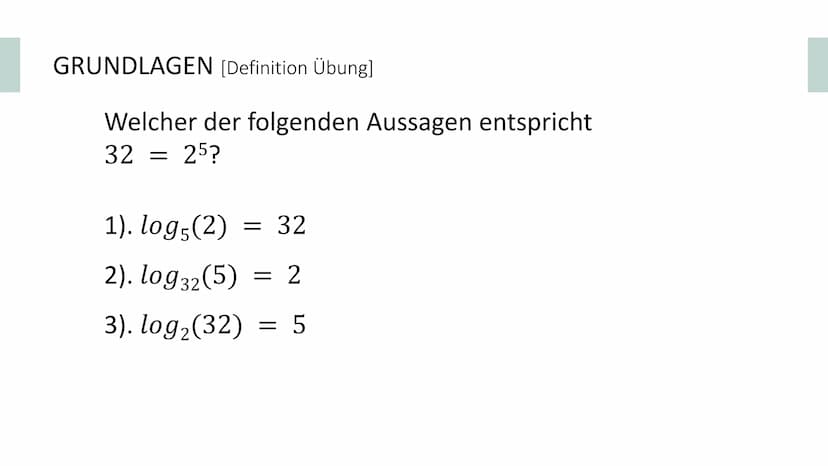 Logarithmusfunktion
von Artur und Mia GLIEDERUNG
GRUNDLAGEN
KURVENDISKUSSION
INTEGRALE
WEITERES Definition des Logarithmus' GRUNDLAGEN [Defi