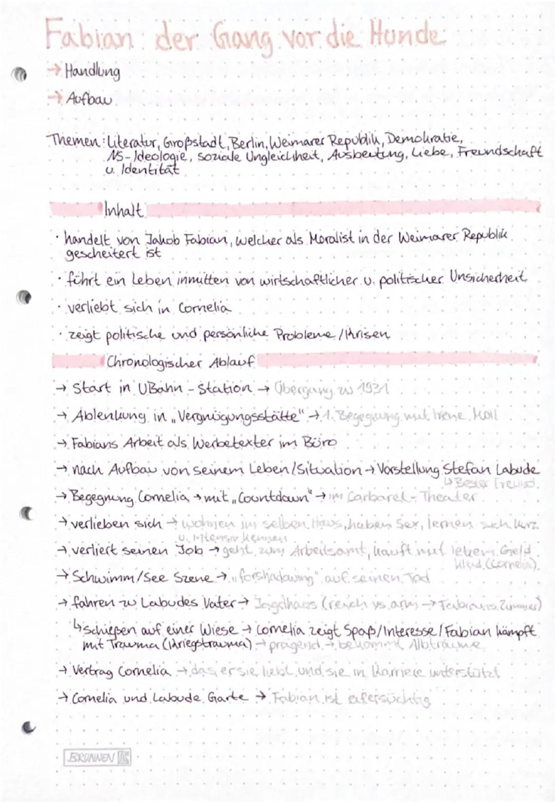 # Fabian der Gang vor die Hunde

→ Handlung

→ Aufbau

Themen: Literatur, Großstadt, Berlin, Weimarer Republik, Demokratie,
NS-Ideologie, so