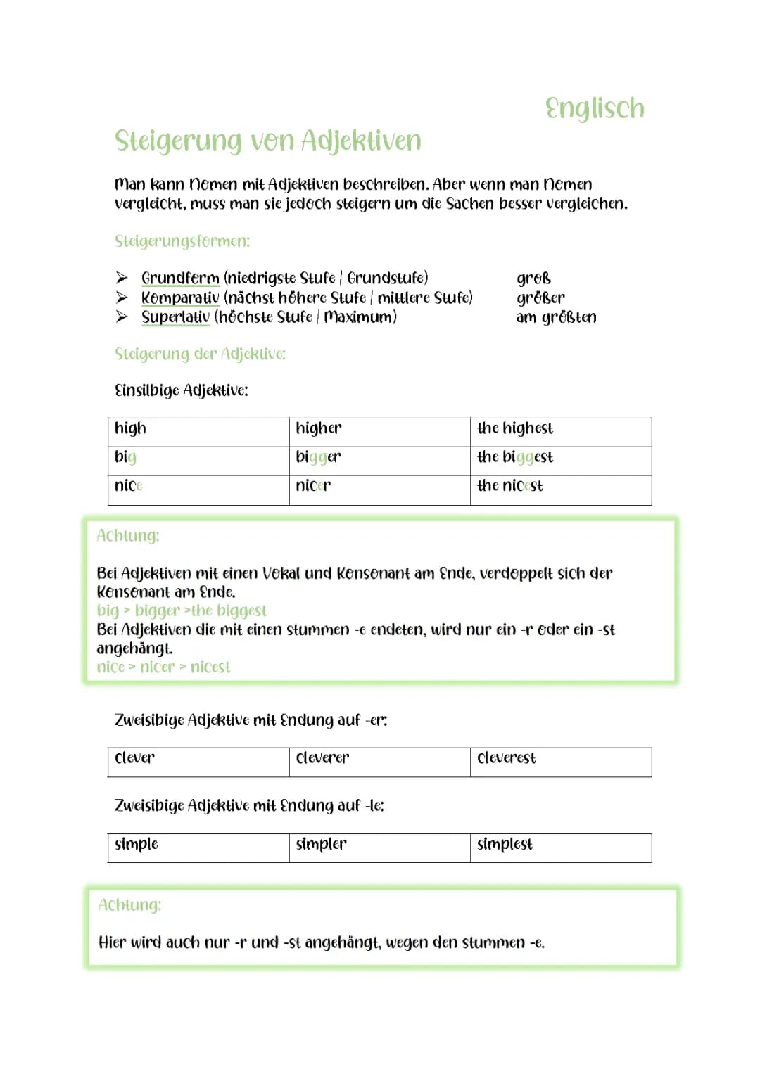 Steigerung von Adjektiven