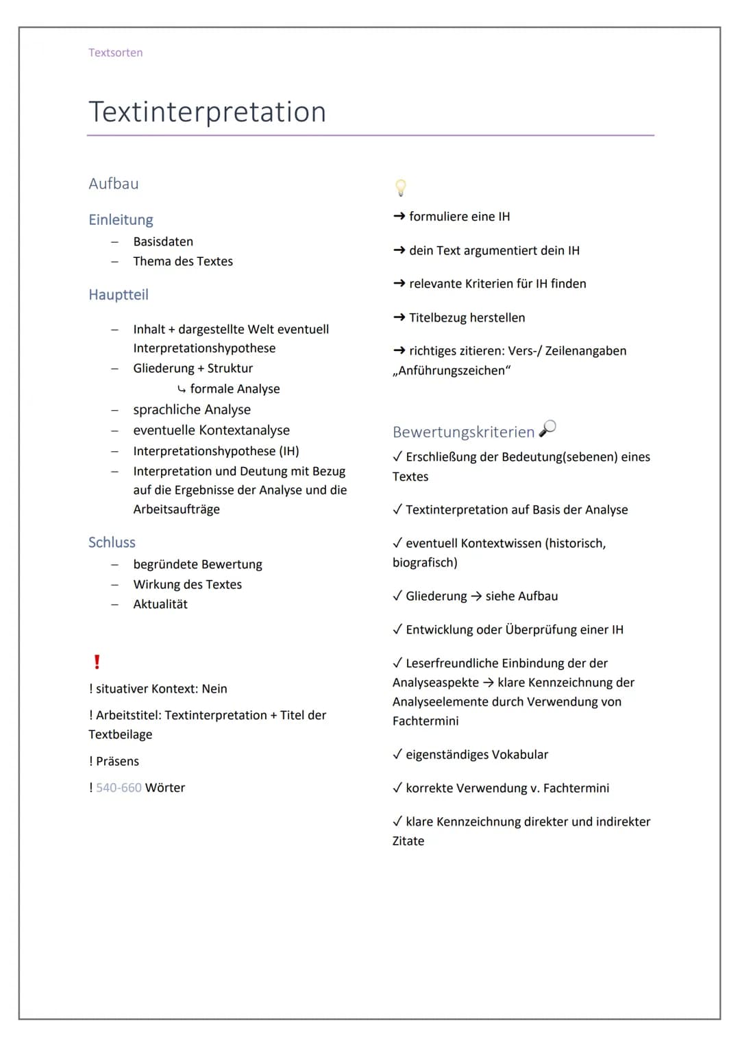 Textsorten
Zusammenfassung
Aufbau
Einleitung
→ Basisinfos
Textsorte - Titel
Autor*in/ Verfasser*in
Erscheinungsort
Erscheinungsdatum
→ Thema