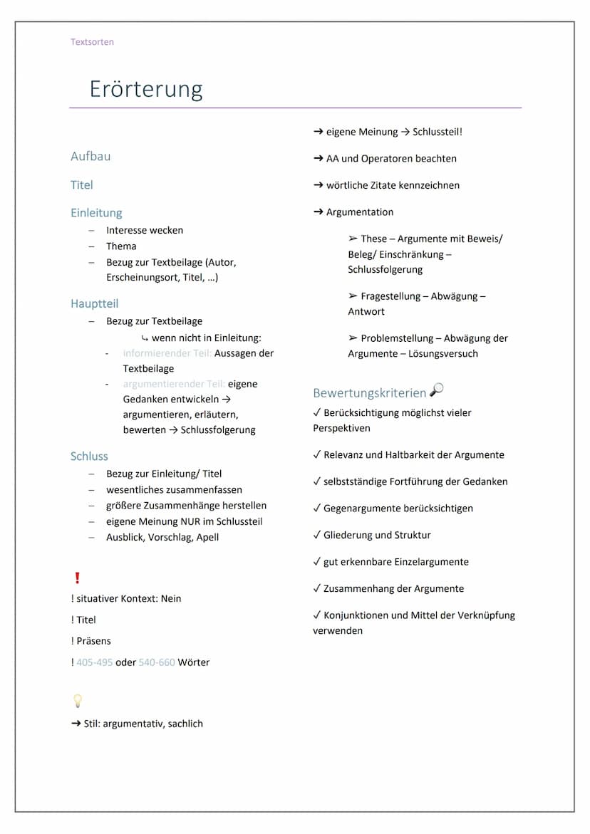 Textsorten
Zusammenfassung
Aufbau
Einleitung
→ Basisinfos
Textsorte - Titel
Autor*in/ Verfasser*in
Erscheinungsort
Erscheinungsdatum
→ Thema