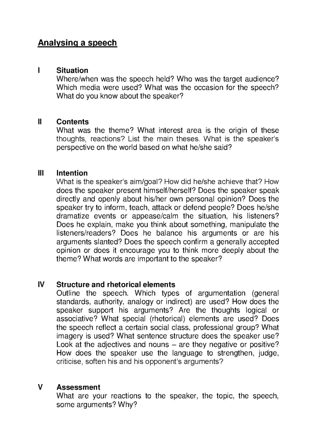 Übersicht - Writing a speech analysis