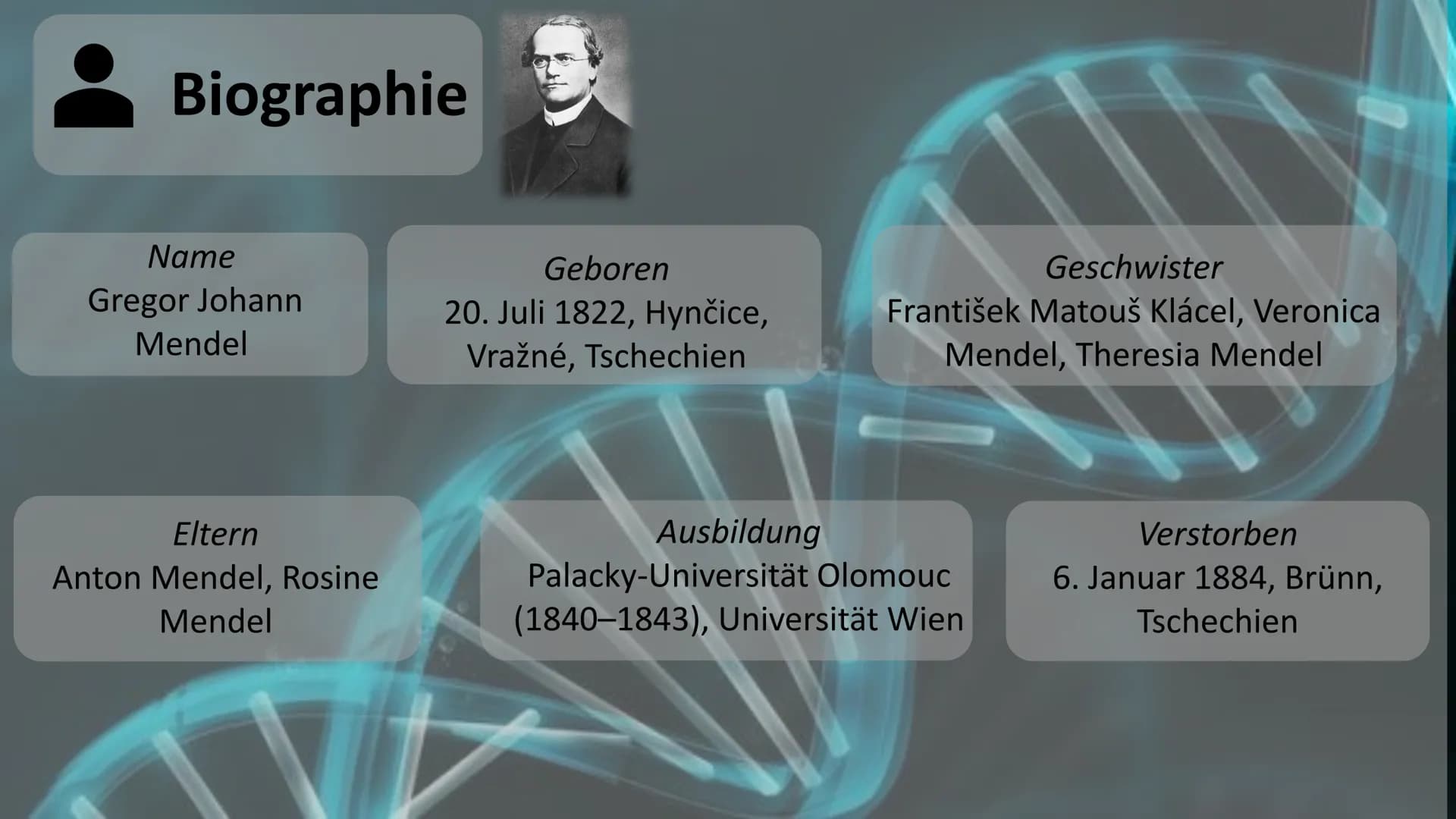 Gregor Mendel
Mendelsche Gesetze Gliederung
Biographie und Lebenslauf
Fachbegriffserklärung
Gründe
! Voraussetzung und Vorgehensweise
Durchf