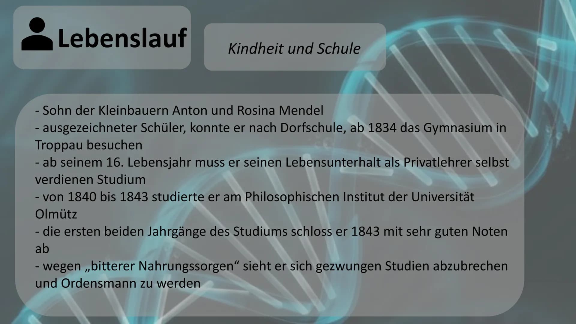 Gregor Mendel
Mendelsche Gesetze Gliederung
Biographie und Lebenslauf
Fachbegriffserklärung
Gründe
! Voraussetzung und Vorgehensweise
Durchf