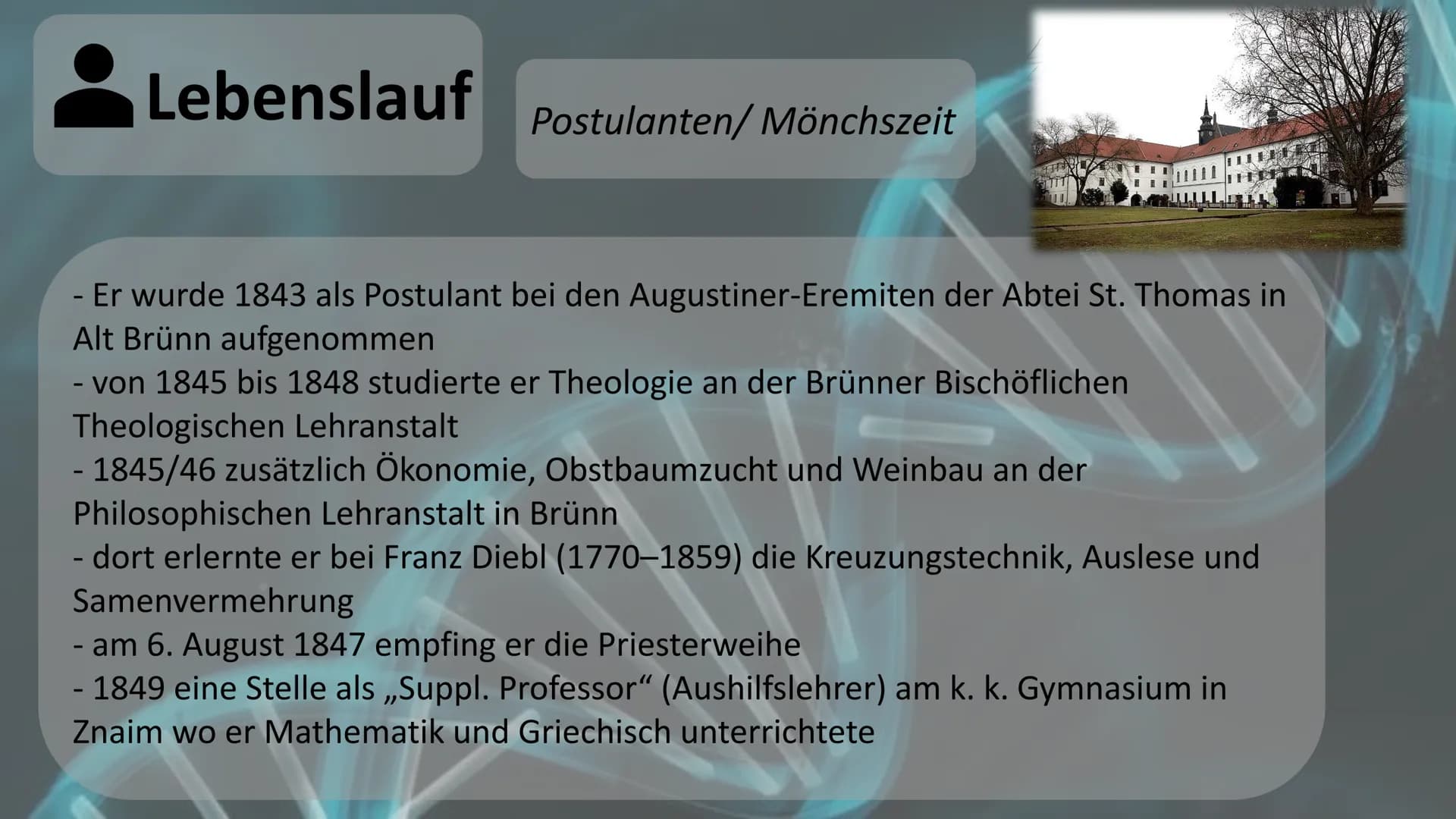 Gregor Mendel
Mendelsche Gesetze Gliederung
Biographie und Lebenslauf
Fachbegriffserklärung
Gründe
! Voraussetzung und Vorgehensweise
Durchf
