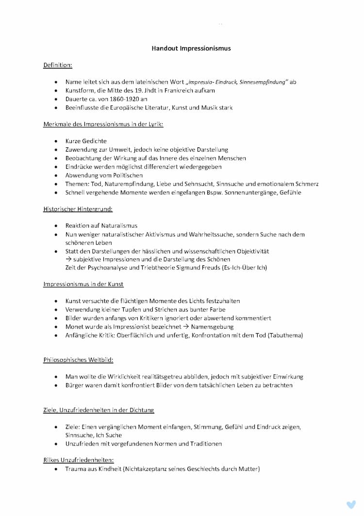 Know Impressionismus Handout  thumbnail