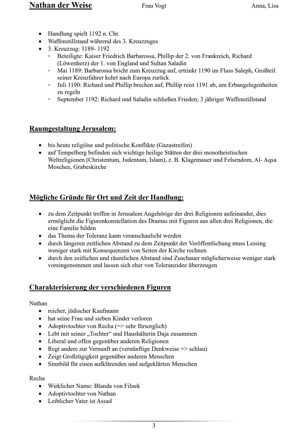 # Nathan der Weise

Frau Vogt

Anna, Lisa

## Allgemeine Informationen zu Lessing

*   Name: Gotthold Ephraim Lessing
*   Geburts- & Todesda