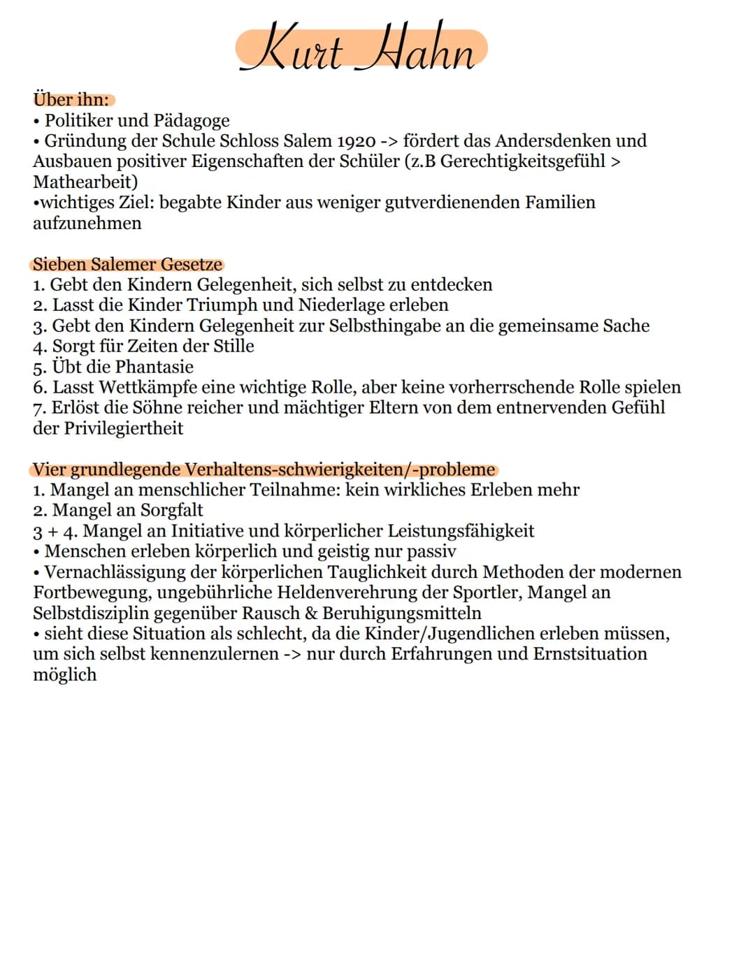 Kurt Hahn
Über ihn:
• Politiker und Pädagoge
• Gründung der Schule Schloss Salem 1920 -> fördert das Andersdenken und
Ausbauen positiver Eig