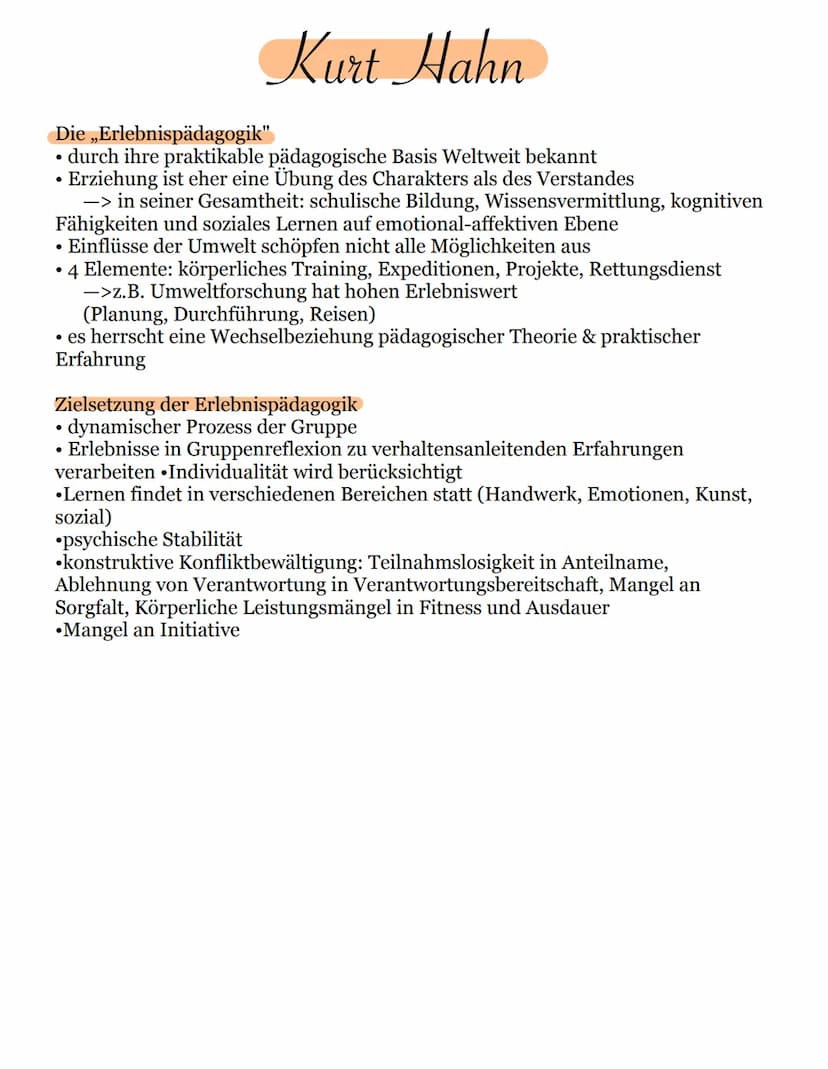 Kurt Hahn
Über ihn:
• Politiker und Pädagoge
• Gründung der Schule Schloss Salem 1920 -> fördert das Andersdenken und
Ausbauen positiver Eig