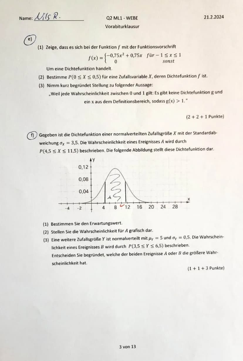 Name:
Nils Rosenberger
Q2 ML1-WEBE
Vorabiturklausur
21.2.2024
Hilfsmittelfreier Teil (30 Punkte)
Aufgabe 1 (Pflichtaufgaben) Bearbeite alle 