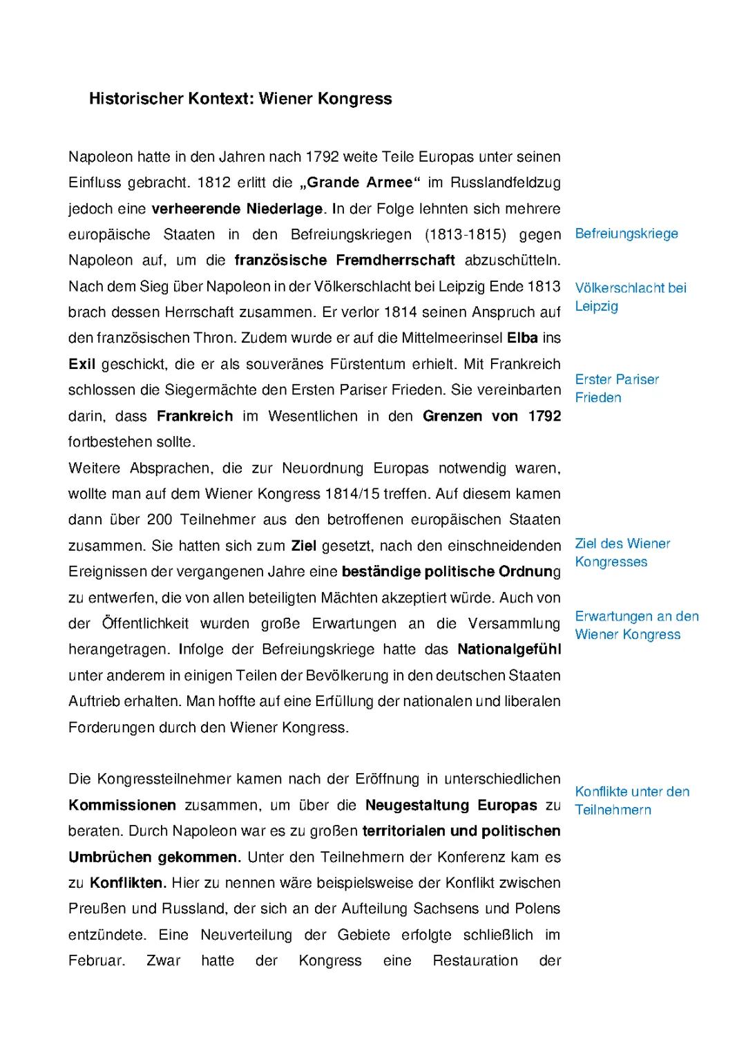 Historischer Kontext Wiener Kongress