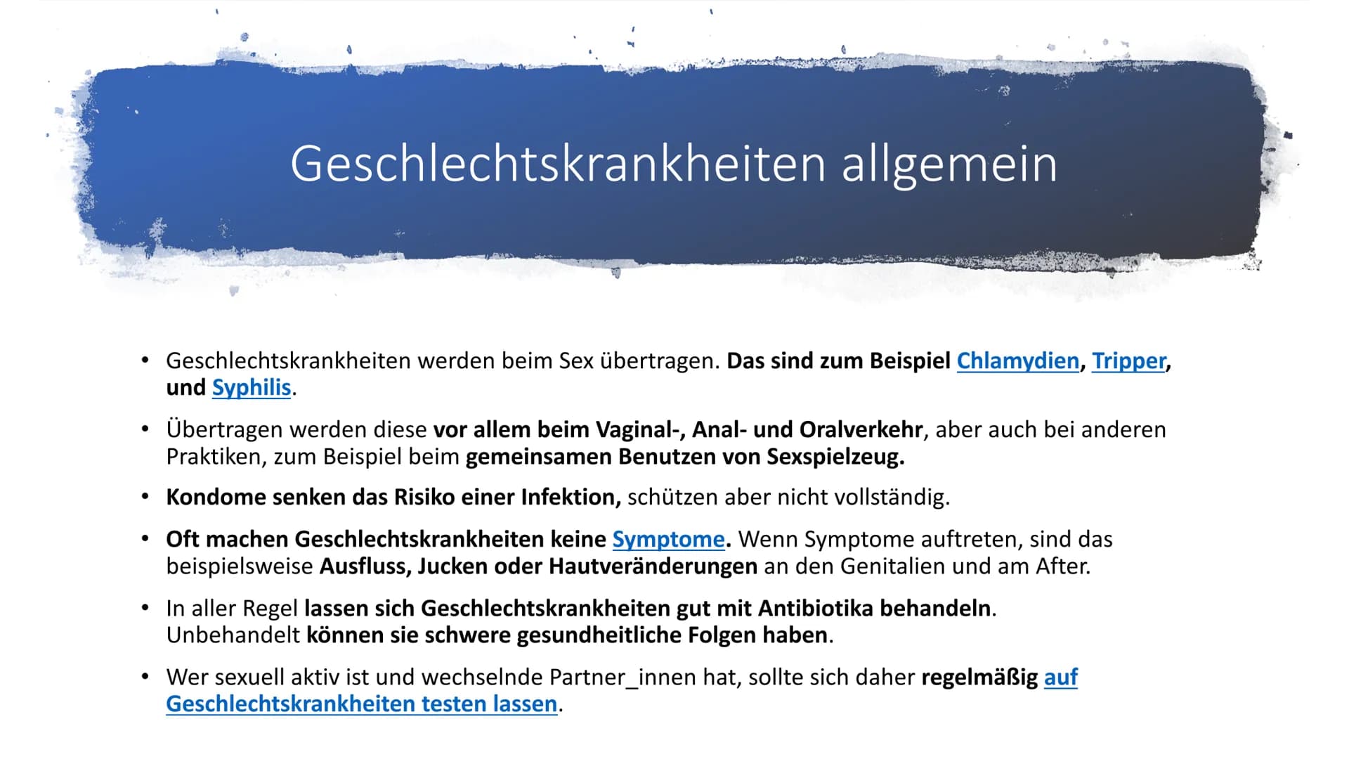 Biologie
Handout: Geschlechtskrankheiten und ihre Übertragung
Als Geschlechtskrankheiten bezeichnet man sexuell übertragbare Krankheiten (au