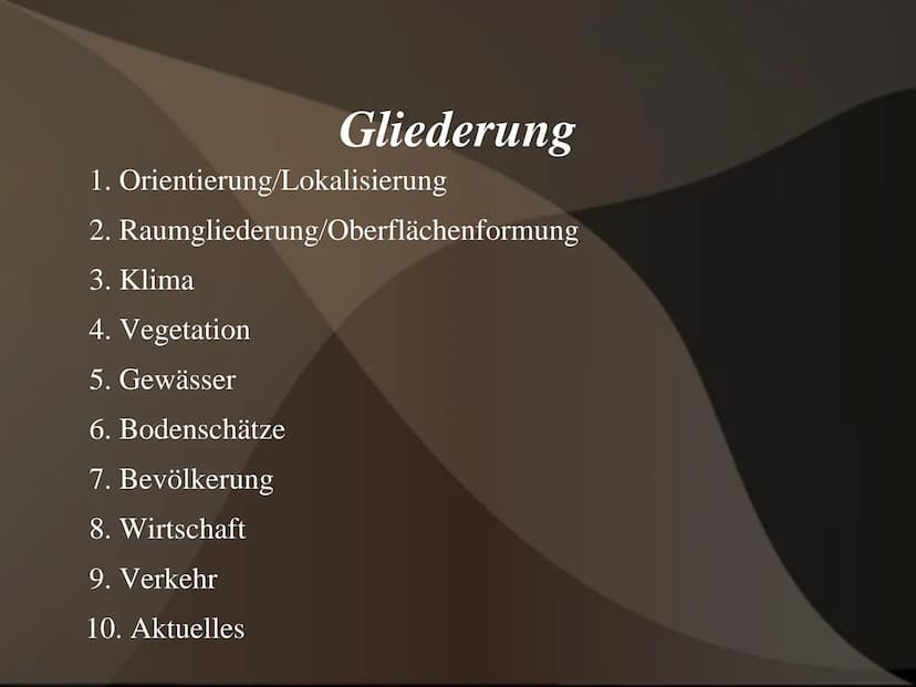 Raumanalyse England Gliederung
1. Orientierung/Lokalisierung
2.
3. Klima
Raumgliederung/Oberflächenformung
4. Vegetation
5. Gewässer
6. Bode