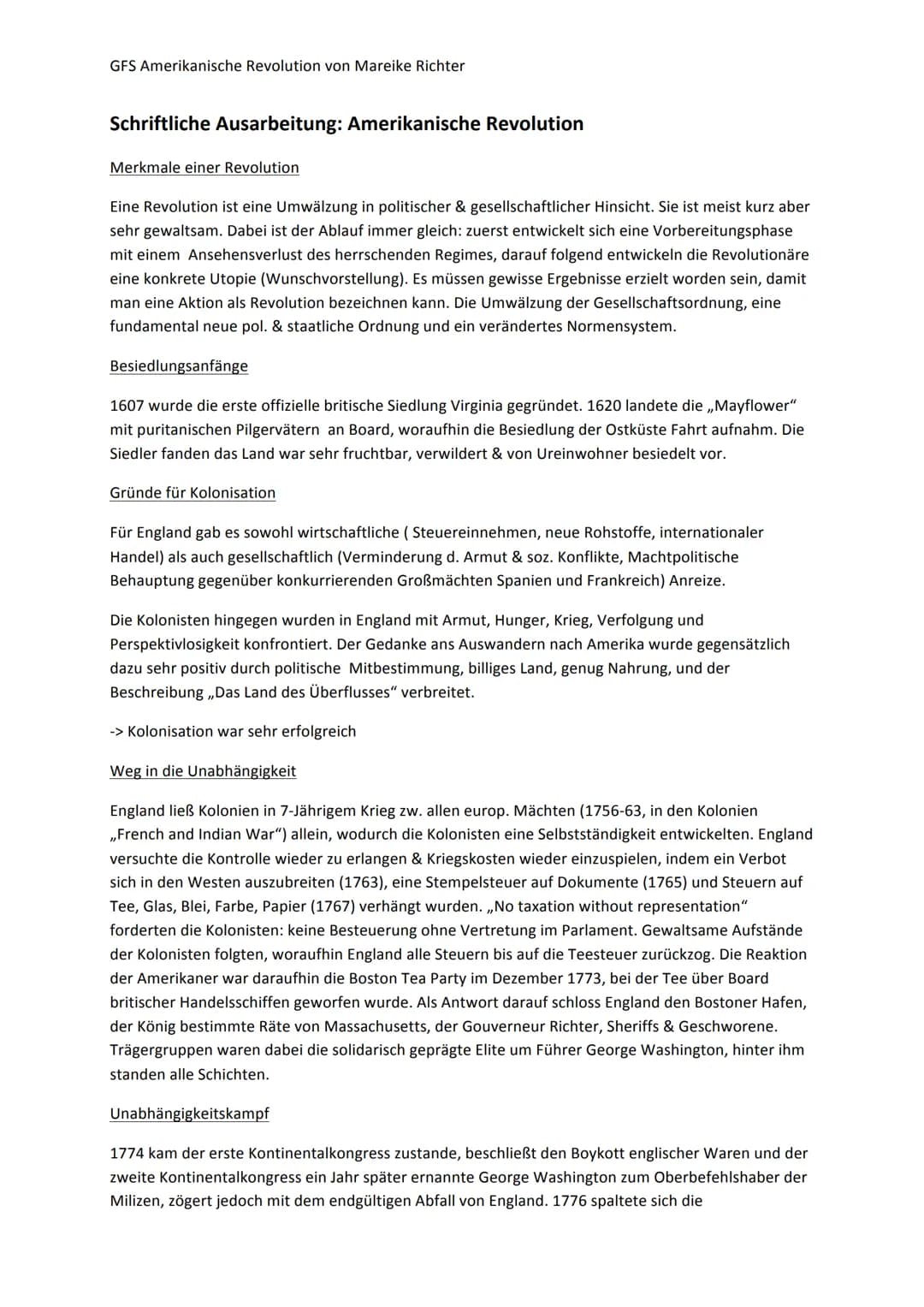 Amerikanische Revolution
GFS von Mareike Richter
Leitfrage: War die Revolution
erfolgreich? GFS Amerikanische Revolution von Mareike Richter