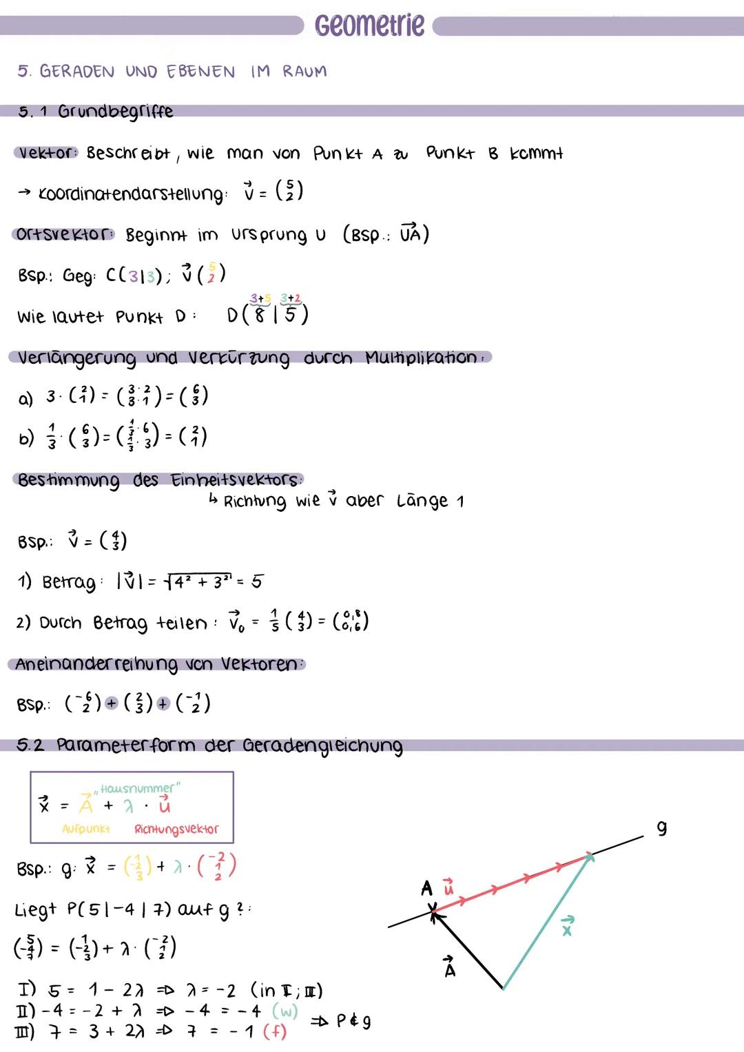 # Geometrie

5. GERADEN UND EBENEN IM RAUM

5.1 Grundbegriffe

Vektor: Beschreibt, wie man von Punkt A zu Punkt B kommt

→ Koordinatendarste
