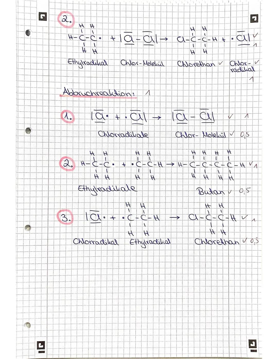 3
IG
Chemieklausur Kr. 1
Aufgabe 1:
1.1.
Celor
a) 2,3-Dimethylbutan
b) 3-Ethyl-2,5-dimethylhexan ✓
2
c) Prop-1-en
d) Pent-1-in
Brom
e) 2-Met