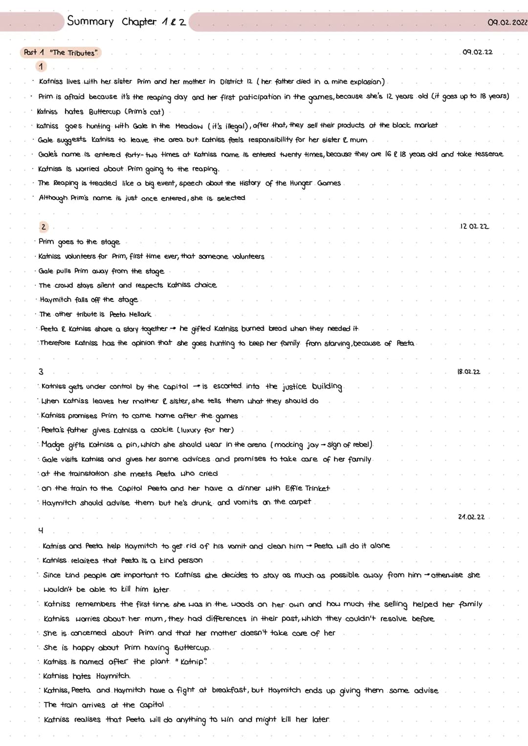 Part 1 "The Tributes"
1
Summary Chapter 1&2
Katniss lives with her sister Prim and her mother in District 12 (her father died in a mine expl