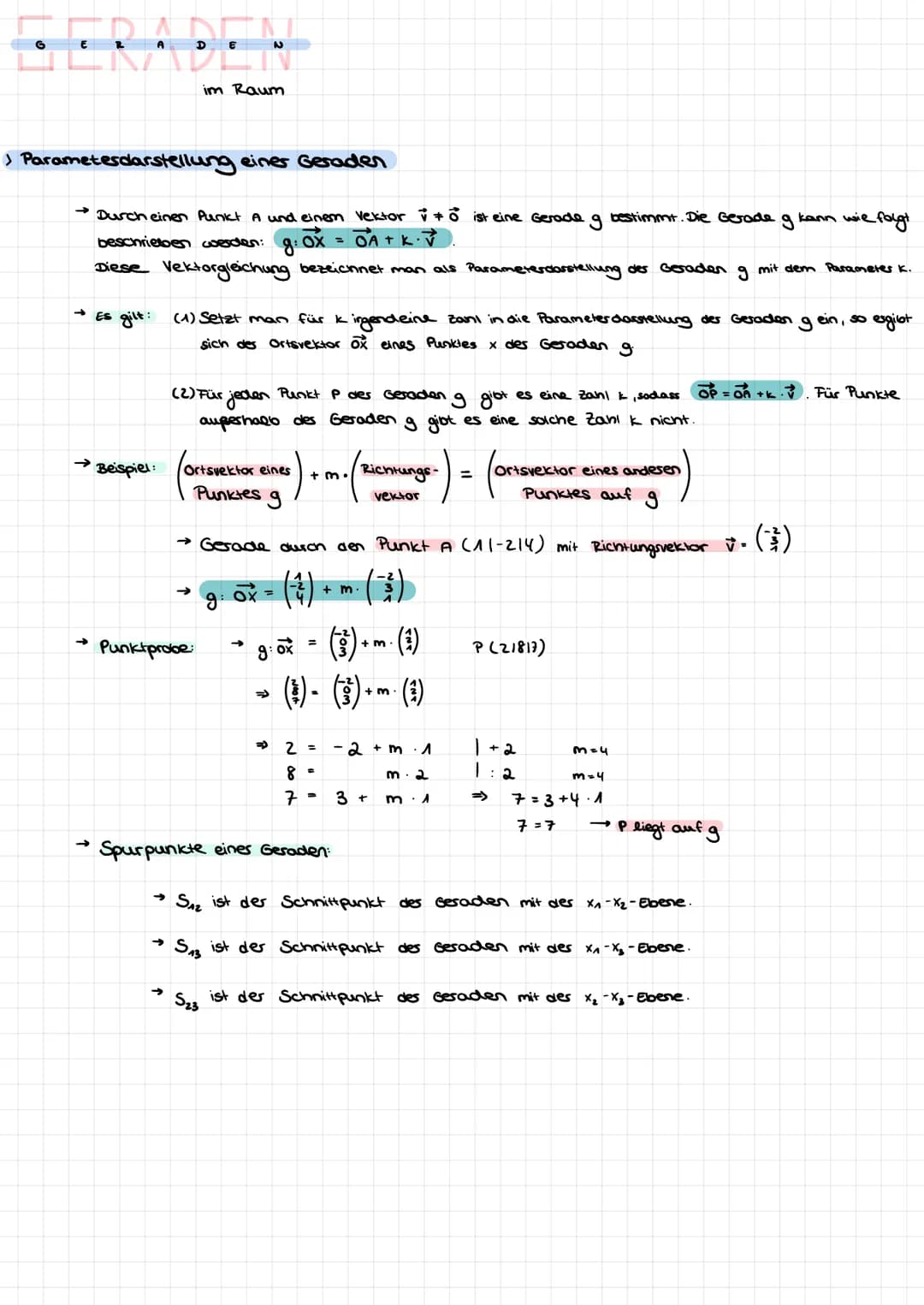 Parametesdarstellung eines Geraden
→ Durch einen Punkt A und einem Vektor ✓ + ist eine Gerade g bestimmt. Die Gerade g kann wie folgt
g: OX 