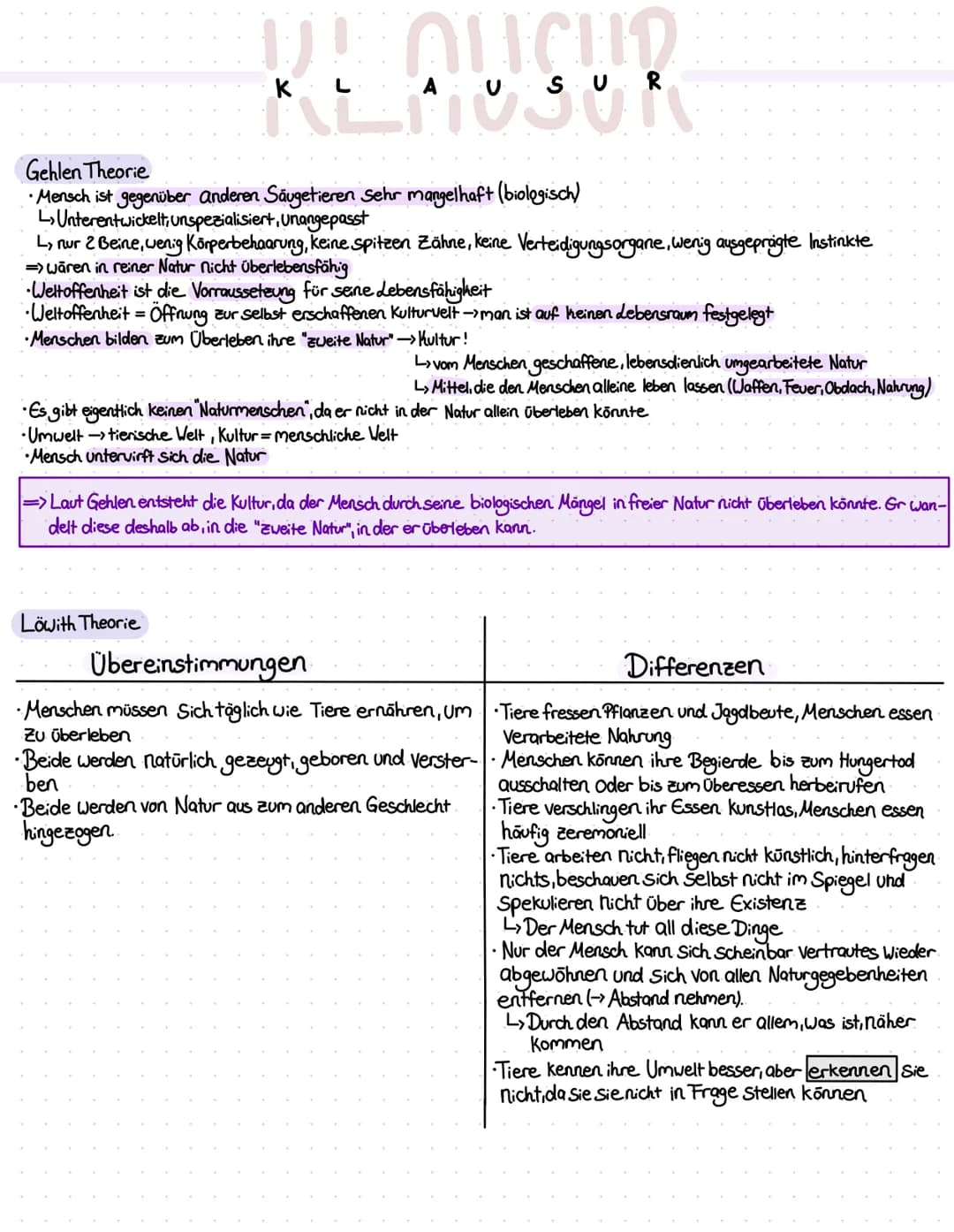 KLAUGUR
Gehlen Theorie
•Mensch ist gegenüber anderen Säugetieren Sehr mangelhaft (biologisch)
L>Unterentwickelt, unspezialisiert, unangepass